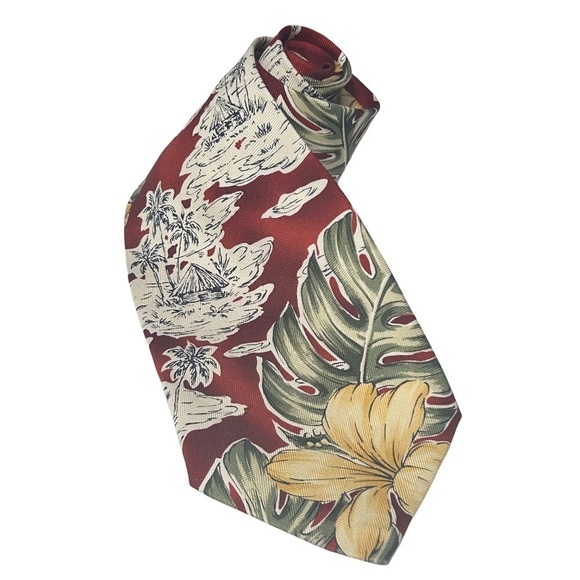 Tommy Bahama Neck Tie Floral Ferns Textured 100% Silk Embossed Monogram Tipping - Picture 5 of 14